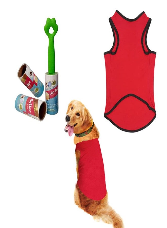 Sage Square Dog T-Shirt with Lint Roller| Comfortable & Breathable Dog Clothing & Lint Roller Set for Dog Hair Removal, Clothes (Red) (XXXLarge - 30inch) - Image 1